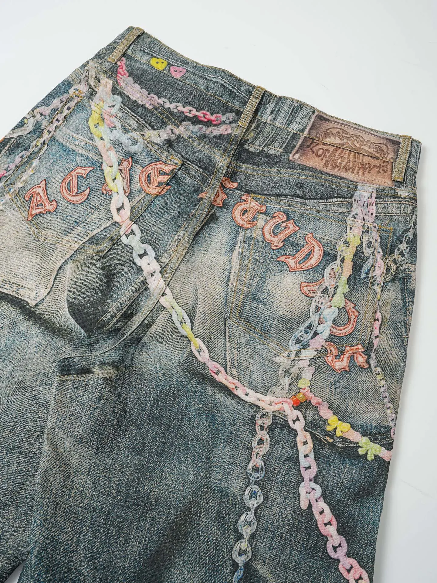 185 Acne Studios 3D printed candy 🍬denim shorts Series Acne Studios 25ss Another ingenious masterpiece, it continues the basis of the previous craftsmanship, the color matching is more macaron 3D digitally printed cropped pants, the tailoring design is original hardware, civilian version development, color matching, loose version, men's and women's Same Style chain shorts, easy Versatile Size: S-XL